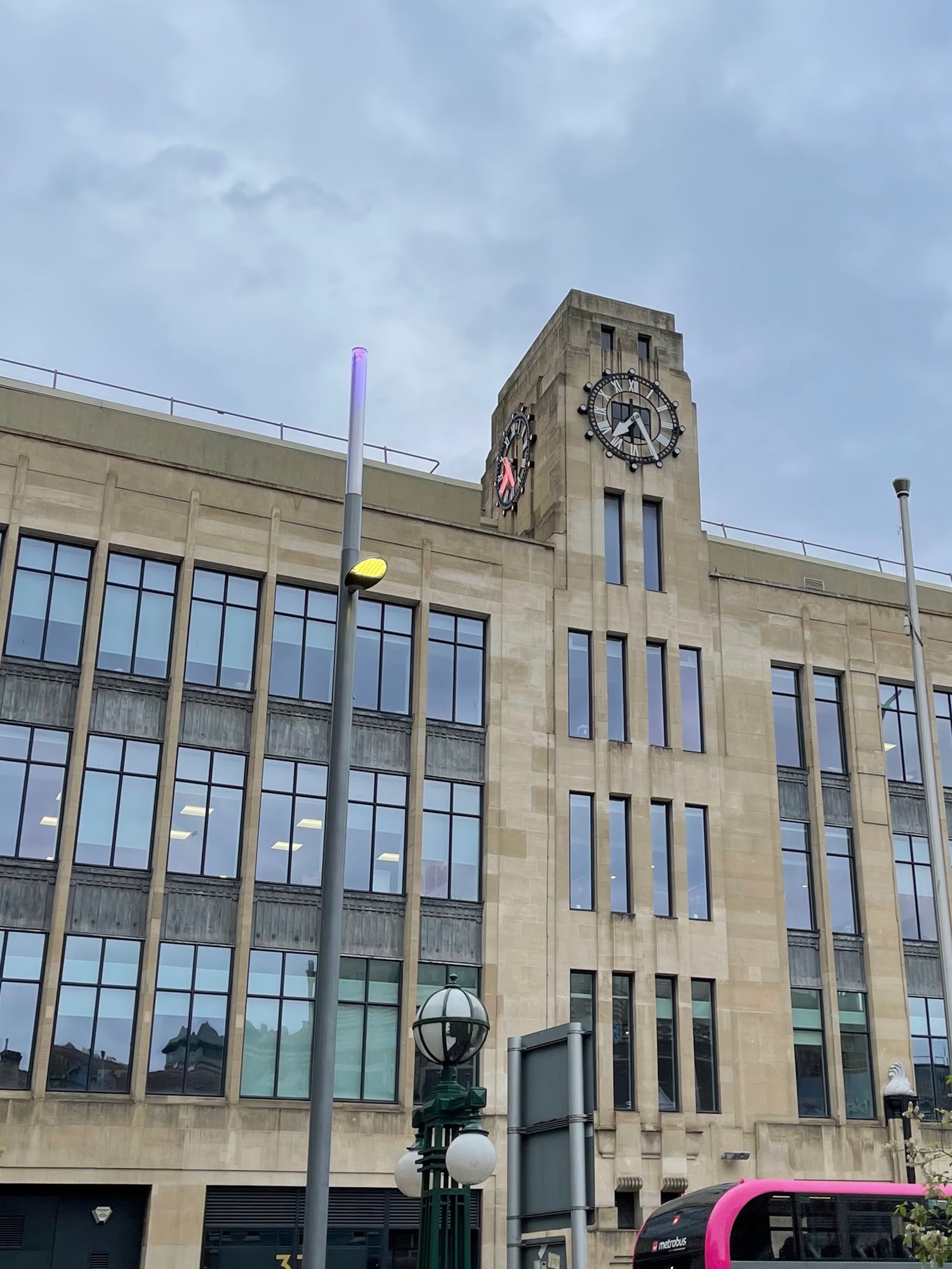 A picture of a building with a clock